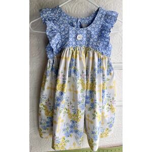 Eleanor Rose Girls dress blue yellow floral‎ boutique size 6-7 ruffle sleeves